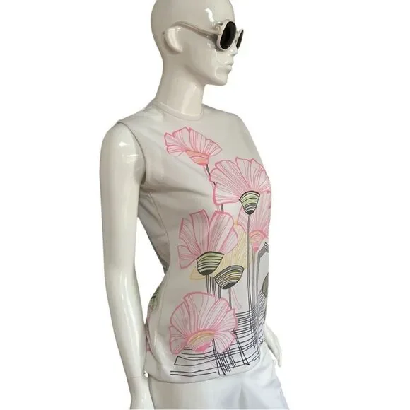 Mod 1960s Handmade One of a Kind Floral Sleeveless Shift Blouse - Picture 5 of 11